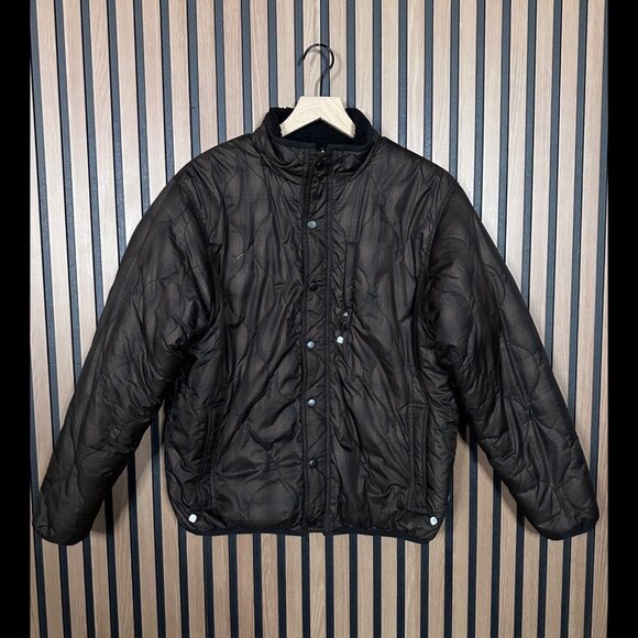 Stussy Reversible Bomber Jacket Small Mens Black Brown Quilted Sherpa Pocket Zip